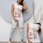 تپ ژاکارد سرشانه توردار چاپ میکس کد۸۵۶۰