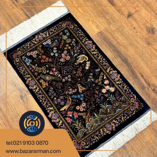 41 فرش ۴۰ در ۶۰ سرمه ای نقشه درختی تمام ابریشم قم