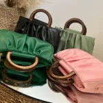کیف زنانه و دخترانه دسته چوبی چروک چرم مصنوعی