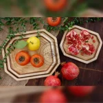 بشقاب چوبی هشت ضلعی 3 تکه ظروف پذیرایی 3تکه چوبی مزه خوری چوبی سه تکه