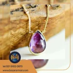 آویز گردنبند اشکی با سنگ آمیتیست زنجیر متصل