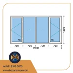 پنجره دوجداره upvc با شیشه ۴و۴ ساده به ابعاد 1500*2800