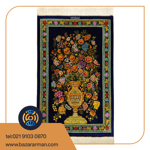 فرش دستباف 60در90 تمام ابریشم نقشه گلدانی قم