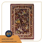 فرش دستباف 12 متری تمام ابریشم شکارگاه زمینه شرابی بافت قم